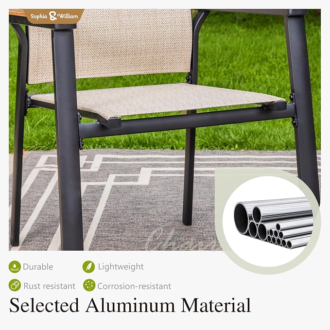 Sophia & William Patio Dining Set 5 Pieces, 4 Stackable Aluminum Textilene - Image 3