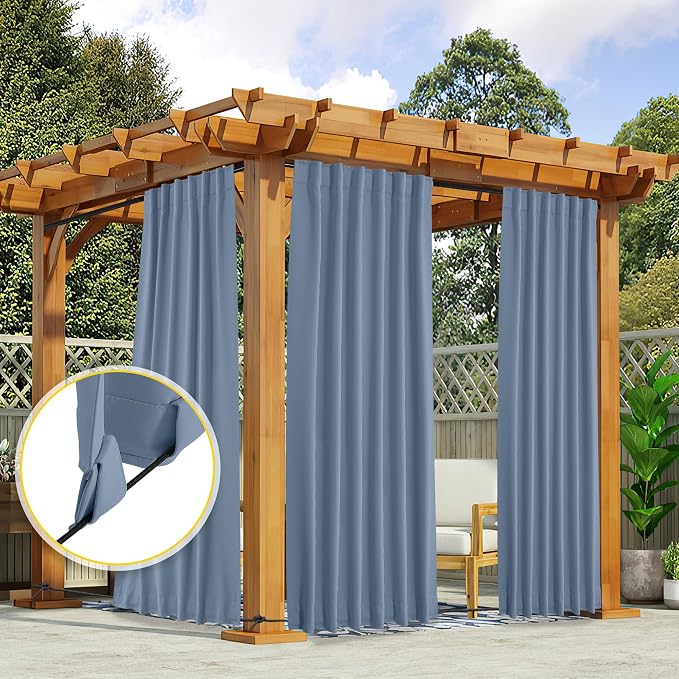 NICETOWN 2 Panels Outdoor Curtains Waterproof Pocket & Back Tab on Top & Bottom - Image 8