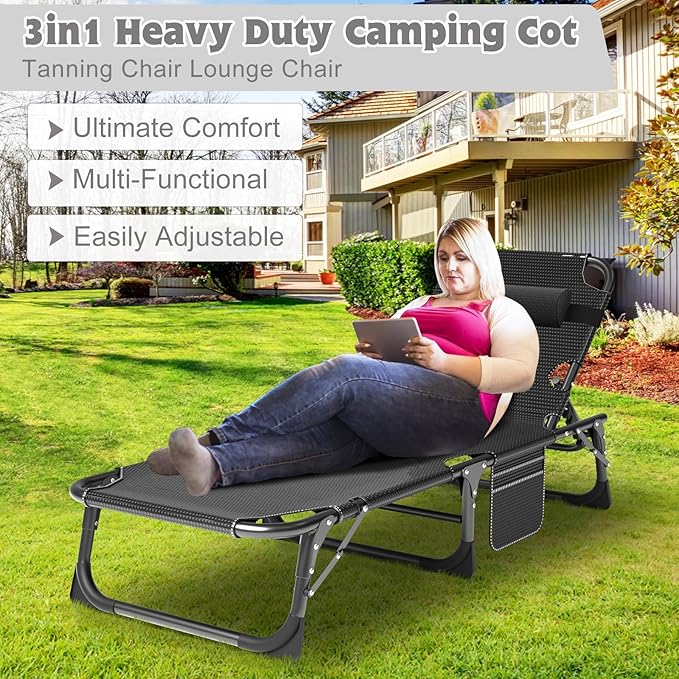 ABORON Heavy Duty Tanning Chair, Outdoor 5-Position Folding Chaise Lounge Chair - Image 3