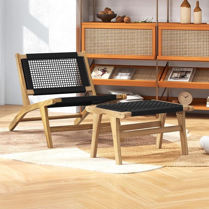 Tangkula Teak Ottoman Footstool, Natural Teak Wood Foot Rest - Image 3