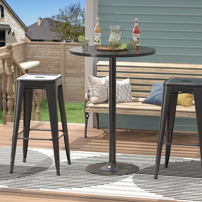 Furmax Bistro Pub Table 2 Pack Round Bar Height Cocktail Table Metal Base MDF - Image 8