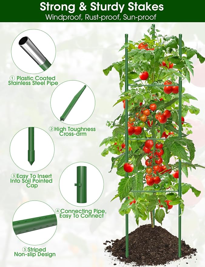 Tomato Cage, Raised Garden Bed Plant Support Stakes - Image 4