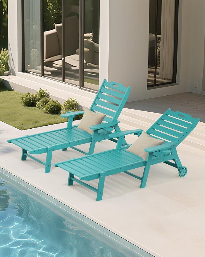 Carauci Lounge Chair Outdoor Set of 4, HDPE Chaise Lounge - Image 7
