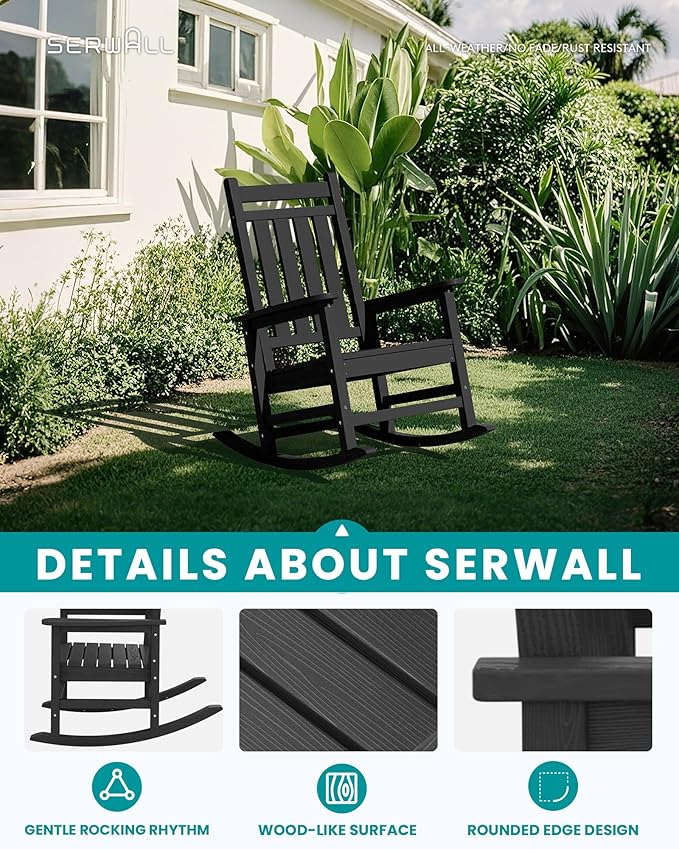 SERWALL HDPE Outdoor Rocking Chair Set of 8, Patio Rocking Chairs - Image 4