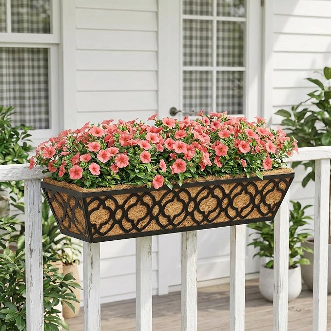 Y&M 24 Inch Window Deck with Coco Liner, Fence Metal Hanging Flower Planter - Image 9