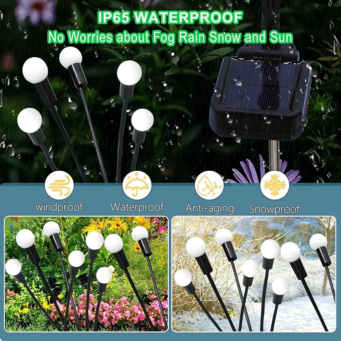 Kohlrabi Solar Garden Lights Outdoor, 10 Pack 80 LED Blue Firefly Lights - Image 4