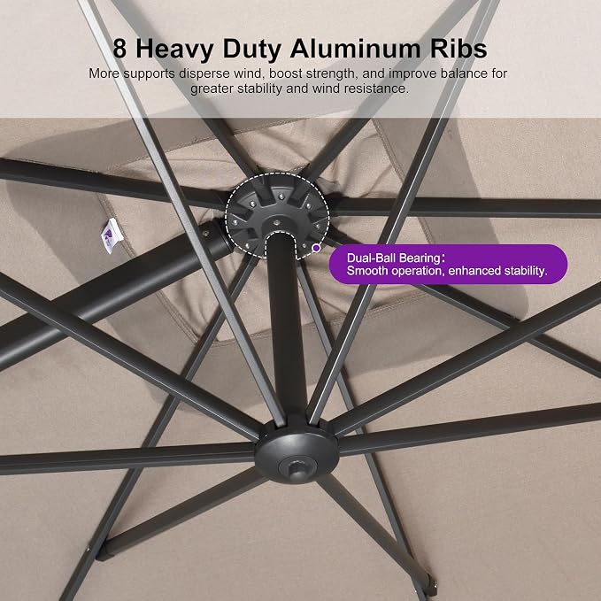 PURPLE LEAF Patio Umbrella 10' X 10' Rectangle Cantilever Umbrella Large - Image 4