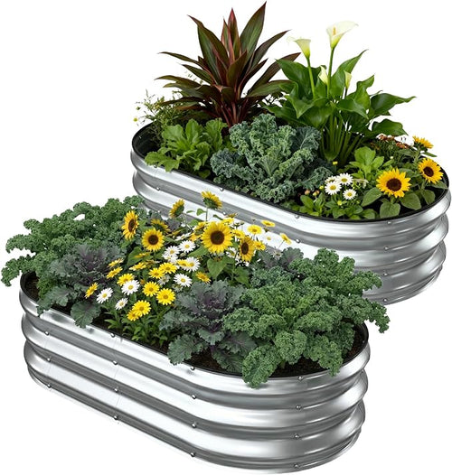 2 Pack 4x2x1FT Galvanized Raised Garden Beds, Raised Garden Bed by Patiobay
