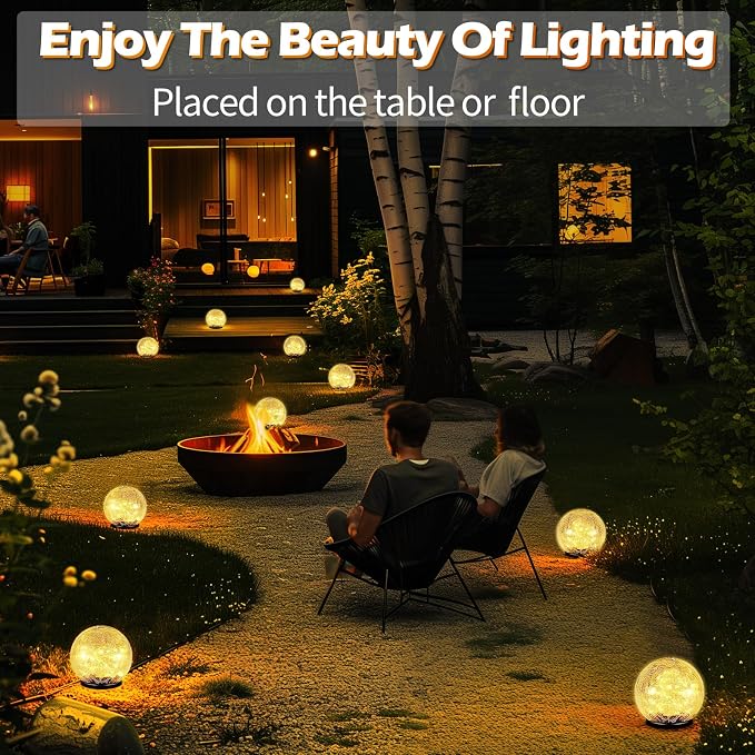 Coroor Garden Solar Ball Lights Outdoor Waterproof, 30 LED Cracked Glass Globe - Image 6