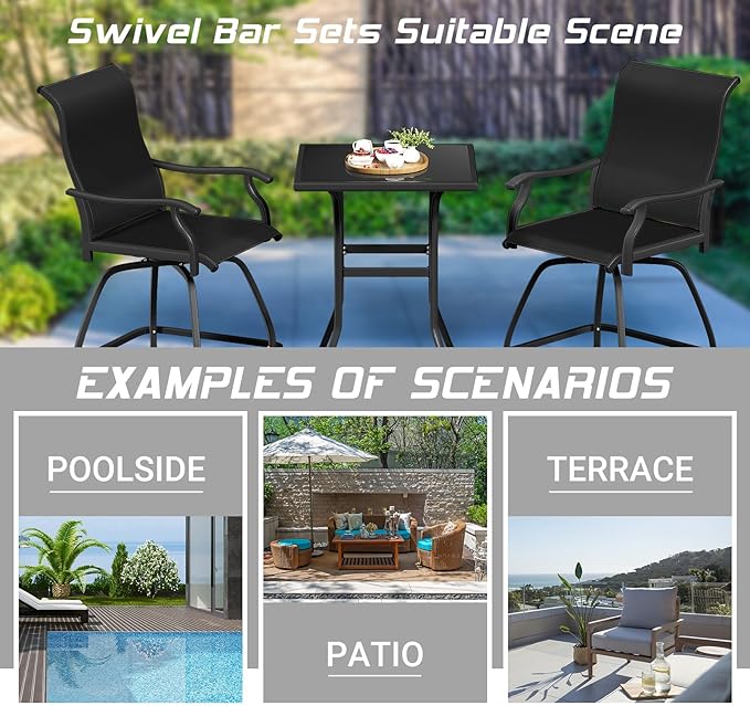 LEVELEVE Patio Bar Set 4pcs Swivel Bar Stools Outdoor Bistro Textilene - Image 6