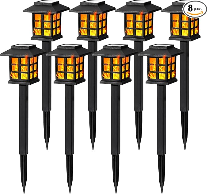 GIGALUMI Solar Lights for Outside, 8 Pack Flickering Flame LED Solar Outdoor by GIGALUMI