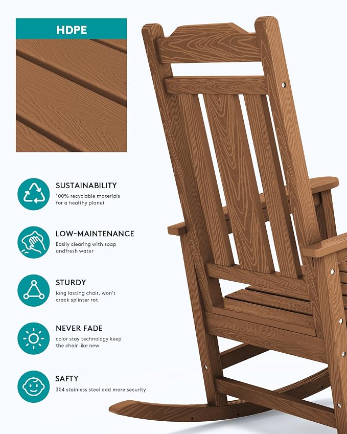 SERWALL Oversized Rocking Chair Outdoor, HDPE Outdoor Rocking Chair - Image 6