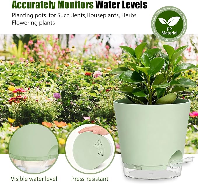 Plant Pots 4/5/5.5/6/6.5/7 Inch Self Watering Pots, 6 Pack Plastic Planters - Image 7