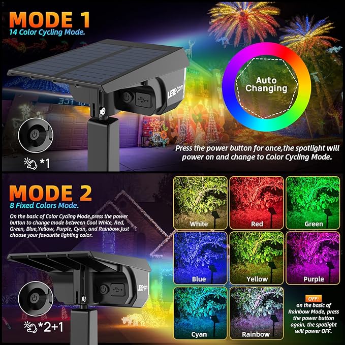 Solar Spotlights Outdoor, 40 LED s Color Changing RGB Waterproof Landscape - Image 5
