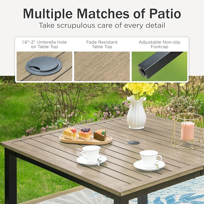 PHI VILLA 5 PCS Patio Dining Set, 4 Patio Swivel Dining Chairs & Square Brown - Image 5