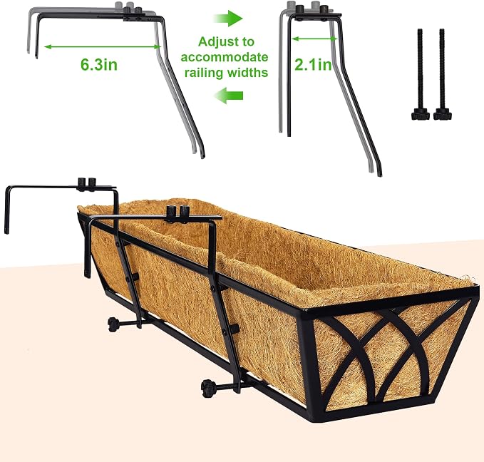 Y&M 24 Inch Window Deck with Coco Liner, Fence Metal Hanging Flower Planter - Image 4