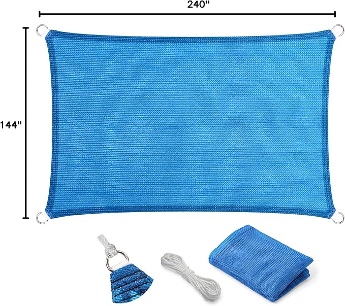 Eden's Decor Straight Flat-Edged Sun Shade Sail Rectangular 12' x 20' Blue - Image 9