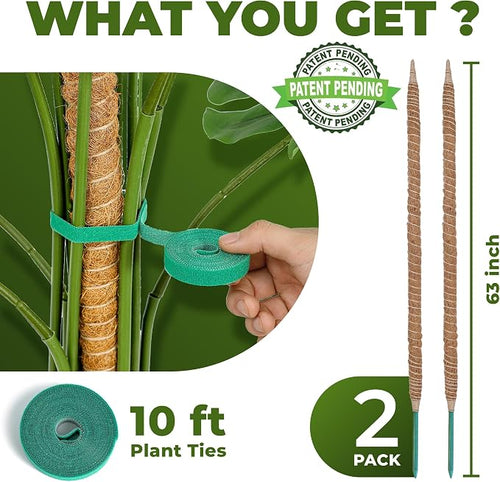 2 Pack 63 Inch Bendable Moss Pole Monstera Plant Support Stakes - Image 2