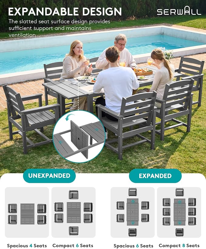 SERWALL 9-Piece Outdoor Dining Set, All Weather HDPE Outdoor Furniture Set - Image 4