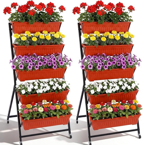 2 Pack 5-tier Vertical Garden Planter 4.5 ft Tall Raised Garden Bed by Briwooody