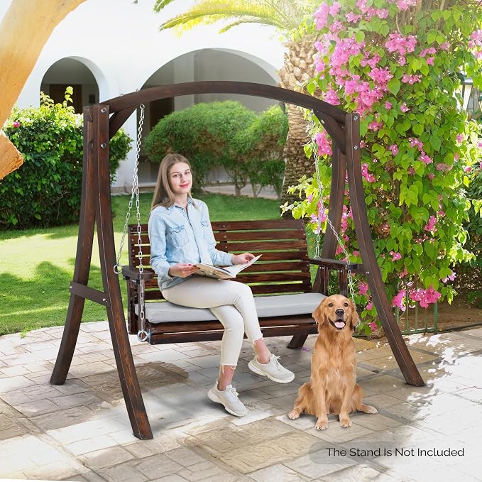 VINGLI Wooden Porch Swing, Heavy Duty 880 LBS Hanging Patio Bench - Image 7