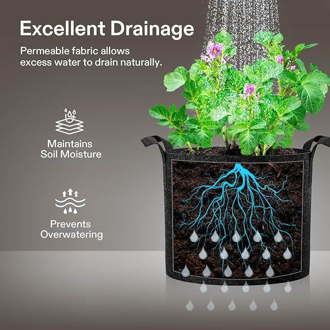 VIVOSUN 5-Pack 15 Gallon Plant Grow Bags, Heavy Duty Thickened Nonwoven Fabric - Image 5