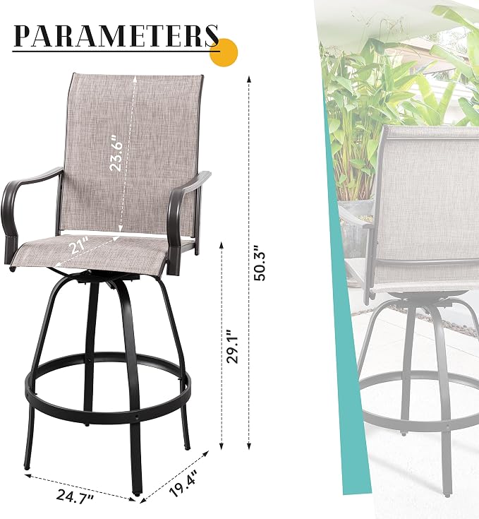 Vongrasig 6 Piece Patio Swivel Bar Chairs, All Weather Metal Textile High - Image 3