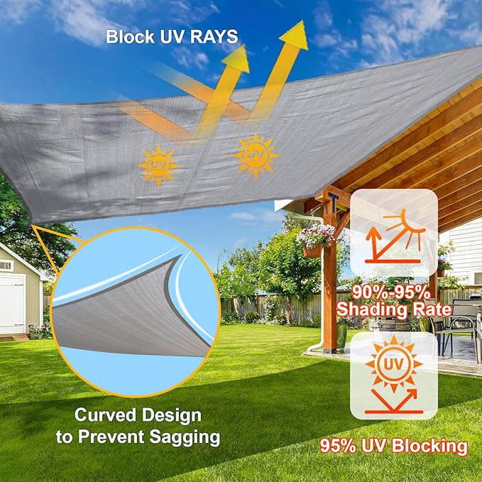 SUNLAX Sun Shade Sail 12' x 14' x 18.4' Silver Rectangle Canopy Sail Shade - Image 4
