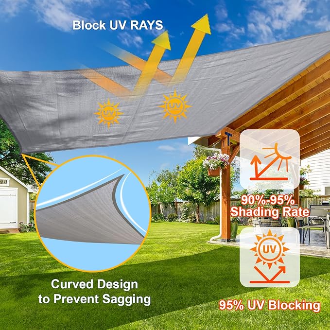 SUNLAX Sun Shade Sail 10' x 15' x 18' Silver Rectangle Canopy Sail Shade Cover - Image 4