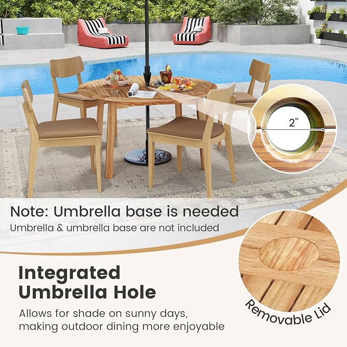 Tangkula 5 Pieces Wood Round Patio Dining Set, Outdoor Acacia Table and Chairs - Image 4