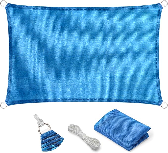 Eden's Decor Straight Flat-Edged Sun Shade Sail Rectangular 13' x 19' Blue by EdensDecorInc