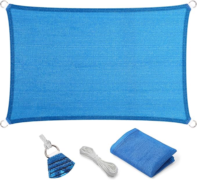 Eden's Decor Straight Flat-Edged Sun Shade Sail Rectangular 6' x 12' Blue by EdensDecorInc