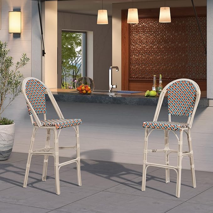 PURPLE LEAF French Bar Stool Set of 4 White Print Finish Patio Bar Stools - Image 3