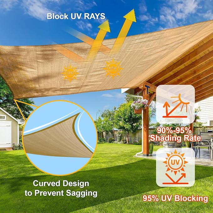 SUNLAX Sun Shade Sail 10' x 15' x 18' Sand Rectangle Canopy Sail Shade Cover UV - Image 4