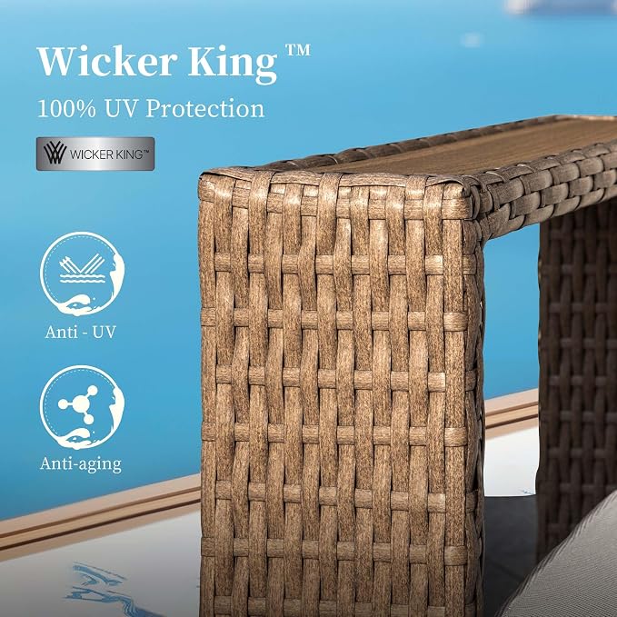 2 Pieces Patio Furniture Set, Outdoor Rattan Wicker Armchirs and Ottomans - Image 2