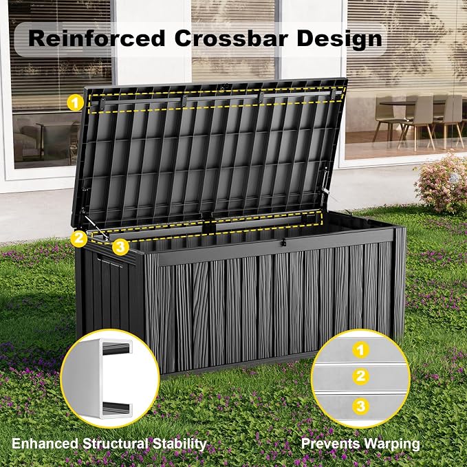 150 Gallon Outdoor Storage Box, Weather Resistant & Waterproof Resin Deck Box - Image 4