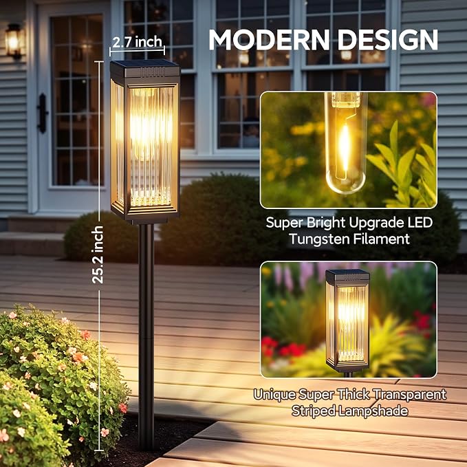 2 Pack Solar Pathway Lights Outdoor, Upgraded Solar Lights Outdoor Waterproof - Image 2