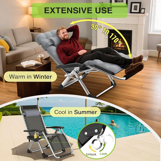 Suteck Zero Gravity Chair, Reclining Camping Lounge Chair w/Removable Cushion - Image 5
