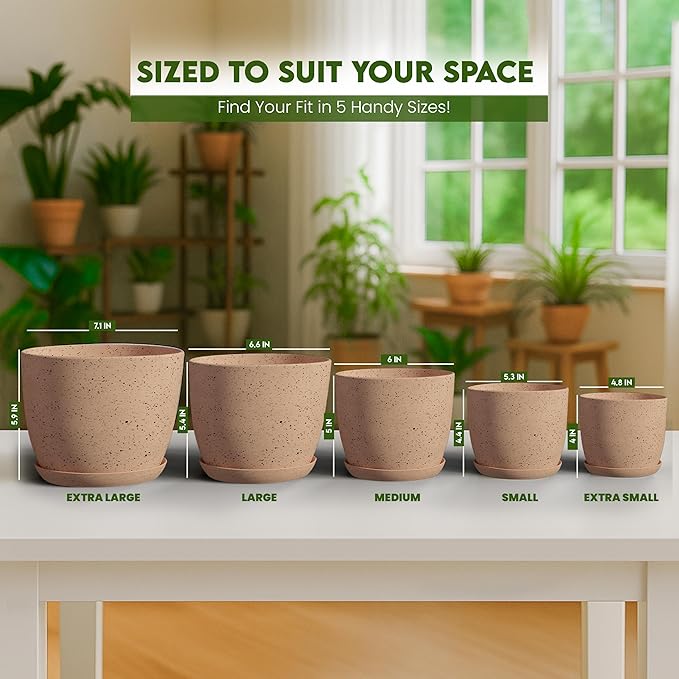 Utopia Home - Spotty Plant Pots Indoor - 7/6.6/6/5.3/4.8 Inches Flower Pots - - Image 2