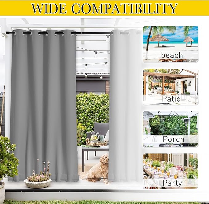 NICETOWN Outdoor Curtains for Patio Waterproof 2 Panels, W100 x L84 Windproof - Image 8