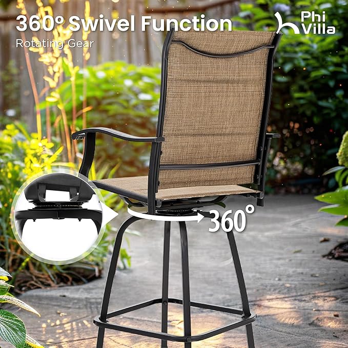 PHI VILLA Outdoor Swivel Bar Stools Set of 2, High Top Patio Chairs - Image 5