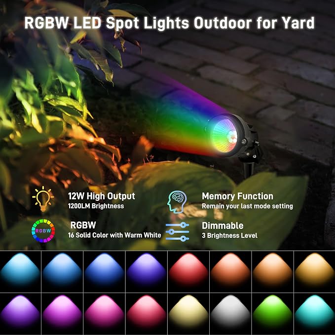 Halloween Christmas Outdoor Spotlights, 12W RGBW Colors Changing Landscape - Image 2