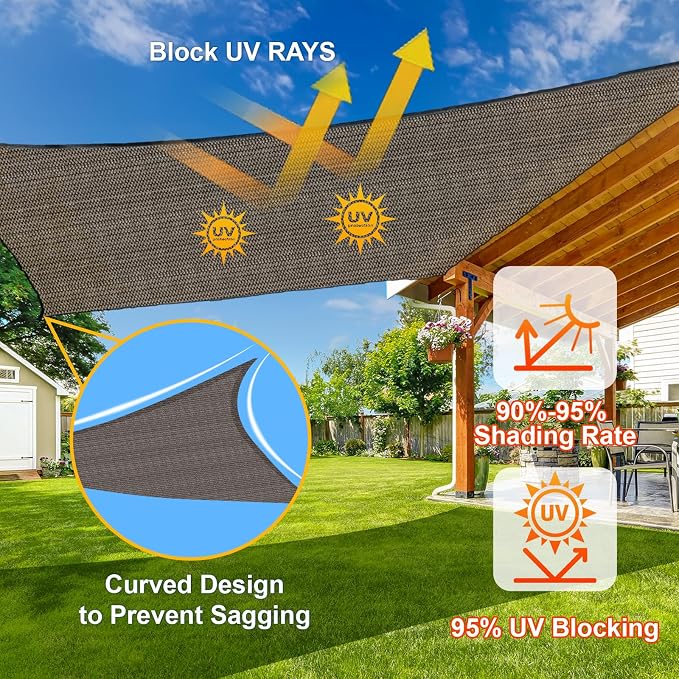 SUNLAX Sun Shade Sail 16' x 20' Brown Rectangle Canopy Sail Shade Cover UV - Image 4