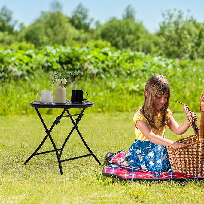 TeoKJ Folding Small Outdoor Side Tables, Anti Rust Small Patio Table Round - Image 10