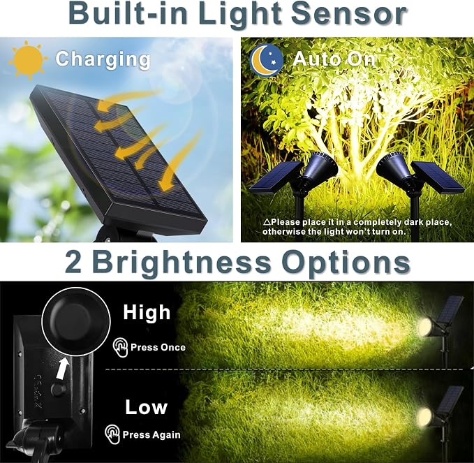 Solar Landscape Spotlights Outdoor, Bright 7-LED Spot Lights, Dusk-to-Dawn - Image 4