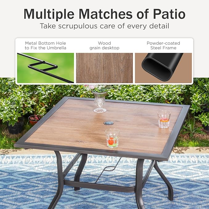 PHI VILLA 37" x 37" Patio Dining Table Outdoor Dining Furniture Umbrella Table - Image 5