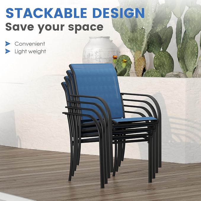 VICLLAX Patio Table and Chair Set of 4, All Weather Metal Round Outdoor Dining - Image 4