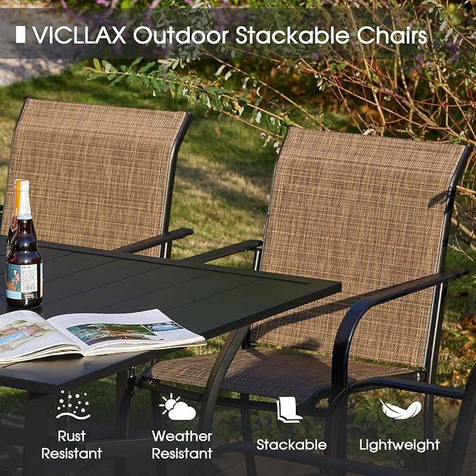 VICLLAX Patio Dining Set for 6, All Weather Metal Outdoor Furniture Set- 47" - Image 3