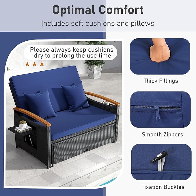 Moccha Outdoor Wicker Daybed, Patio Rattan Loveseat Sofa w/ 4-Level Adjustable - Image 3
