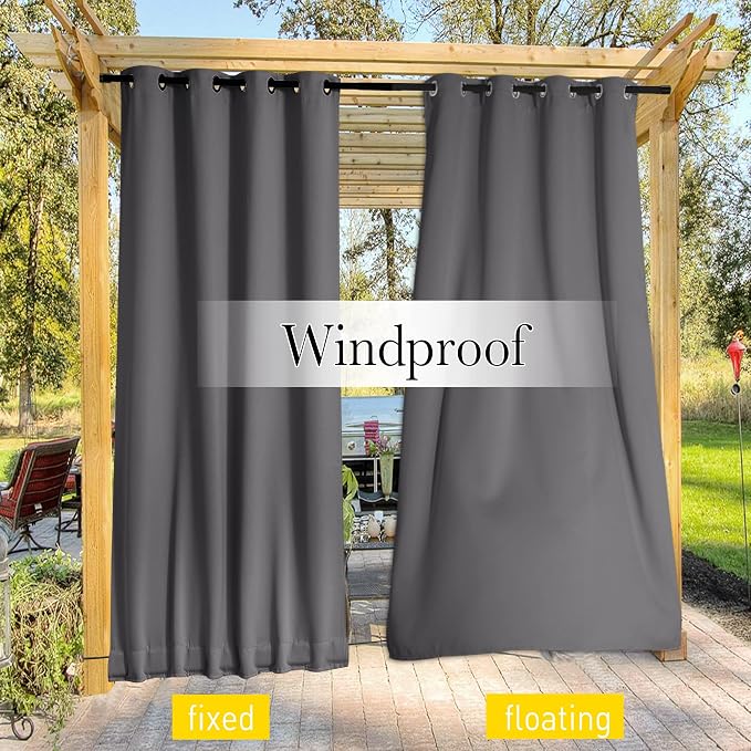 NICETOWN 2 Panels Windproof Blackout Outdoor Curtains - Image 6